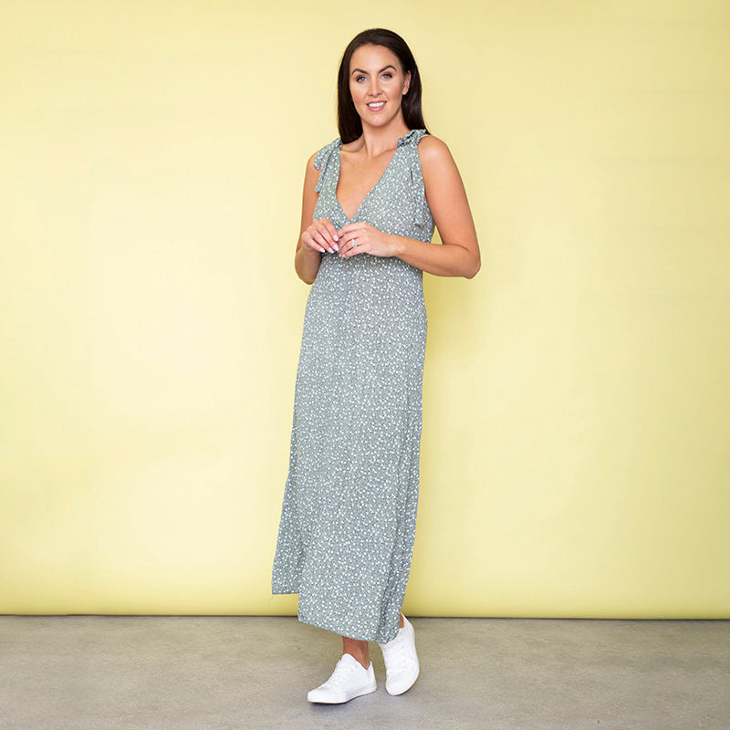 Georgia Bow Tie Midi Dress (Sage)