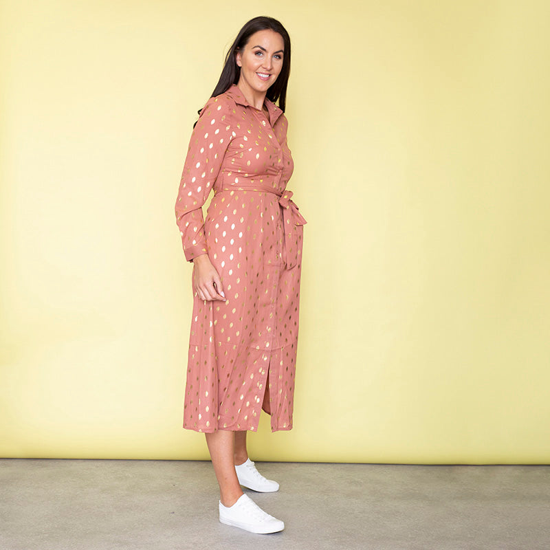 Cassie Shirt Midi Dress (Dusty Rose)