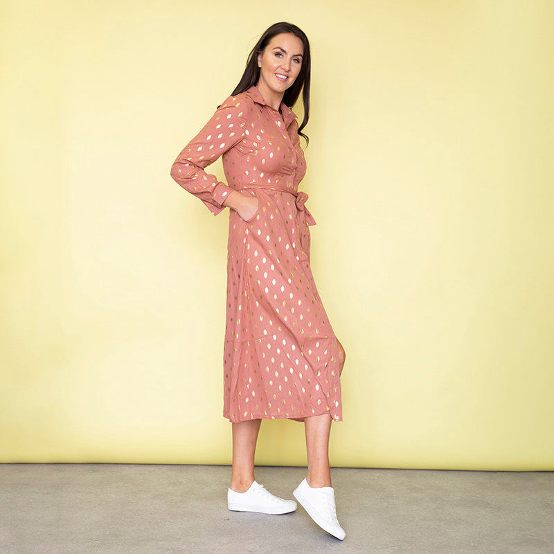 Cassie Shirt Midi Dress (Dusty Rose)