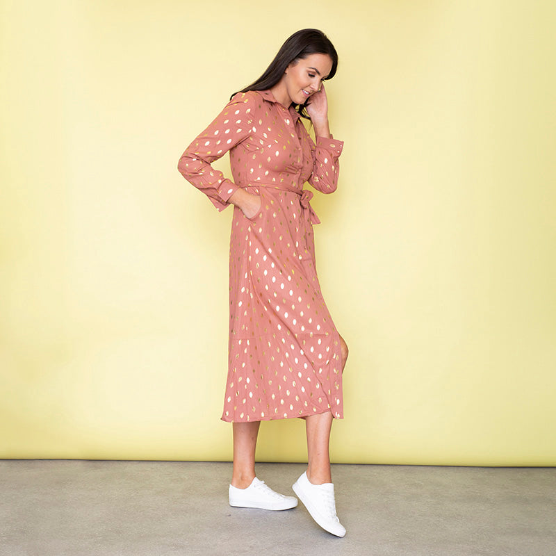 Cassie Shirt Midi Dress (Dusty Rose)