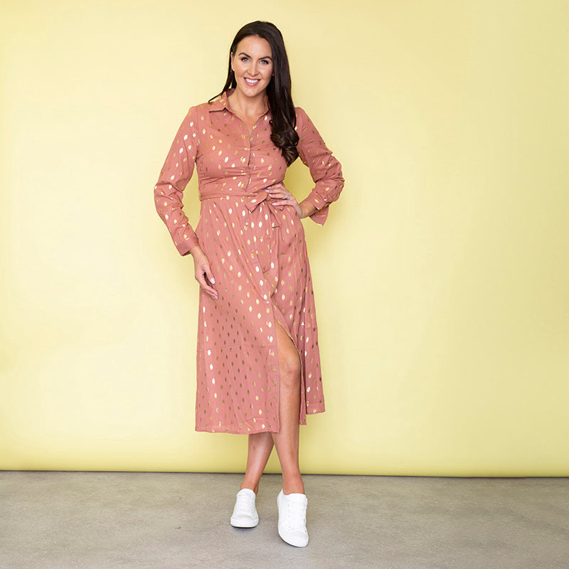 Cassie Shirt Midi Dress (Dusty Rose)