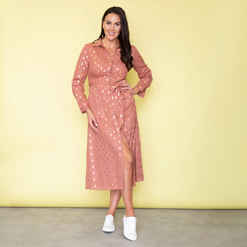 Cassie Shirt Midi Dress (Dusty Rose)