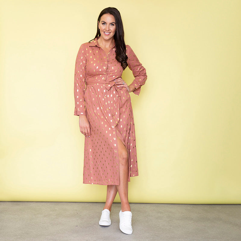 Cassie Shirt Midi Dress (Dusty Rose)
