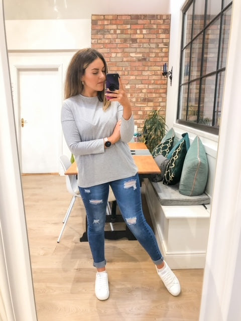 Riley Crew Neck Top (Marled Grey)