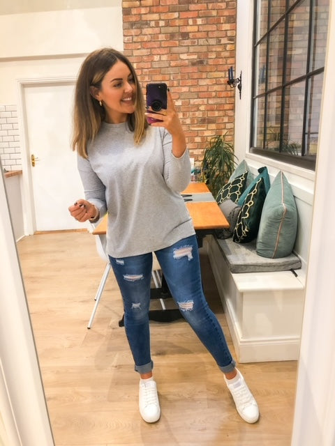Riley Crew Neck Top (Marled Grey)
