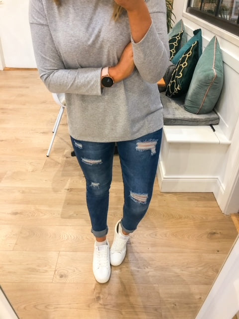 Riley Crew Neck Top (Marled Grey)