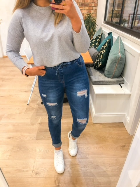 Riley Crew Neck Top (Marled Grey)