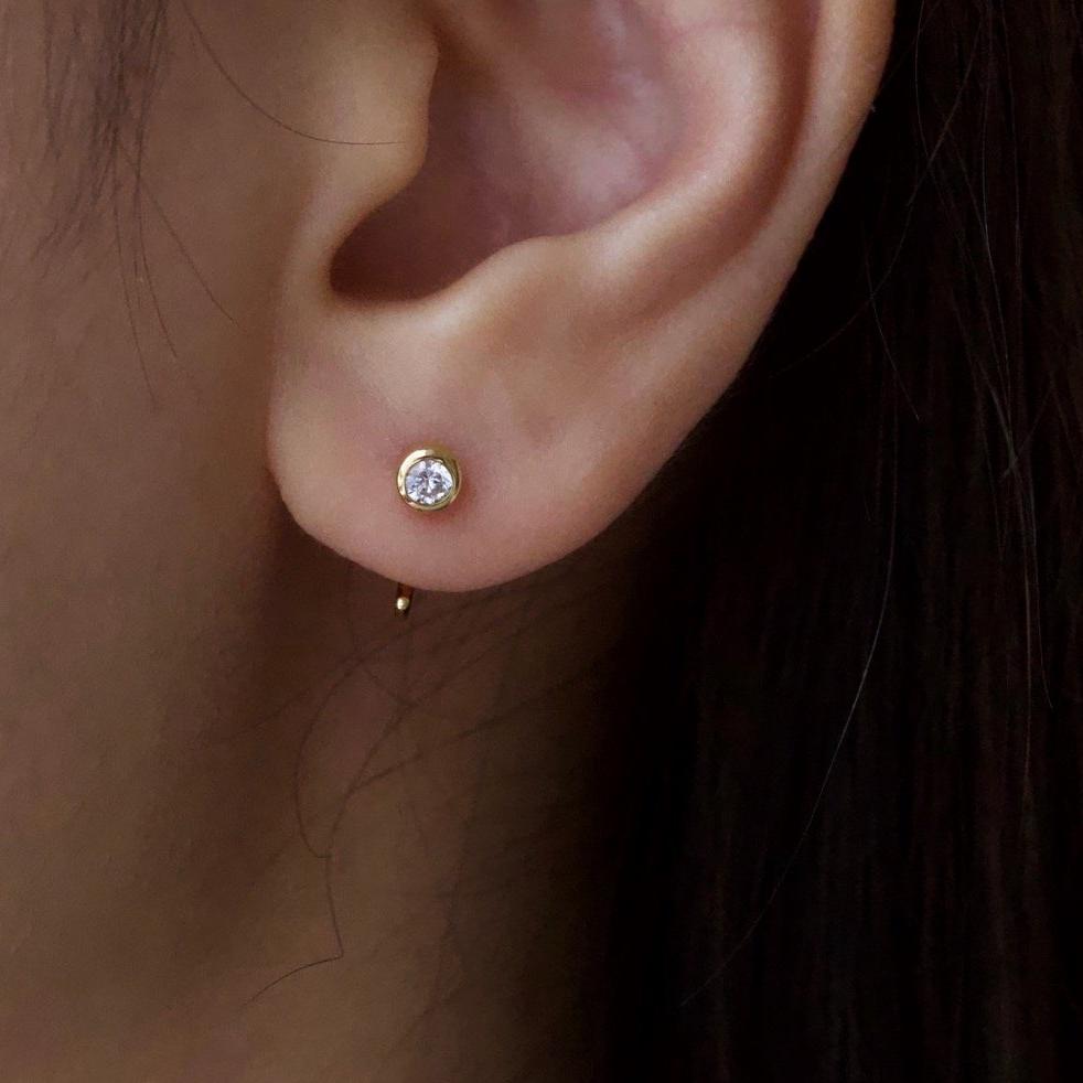 Mini Bezel Huggies Earings Gold