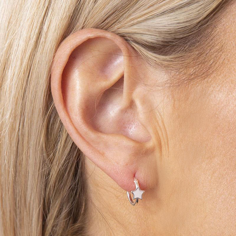 Sterling Silver Star Hoop Earring