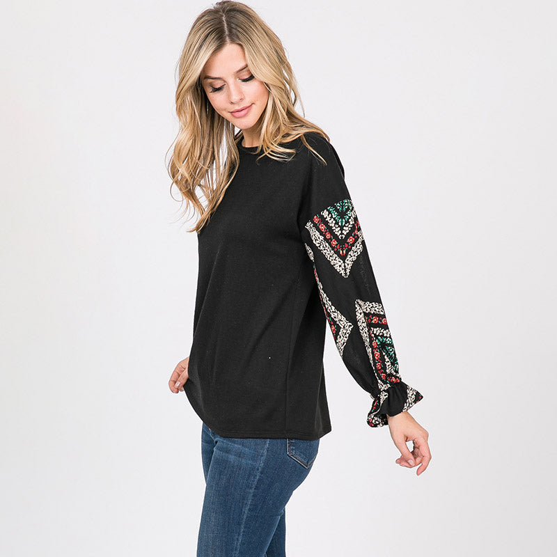 Toby Flounce Sleeve Top Black