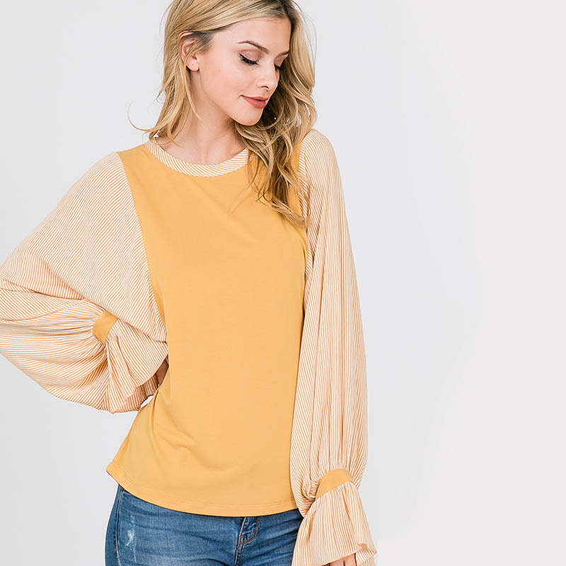 Sarah Stripe Sleeve Top Lemon
