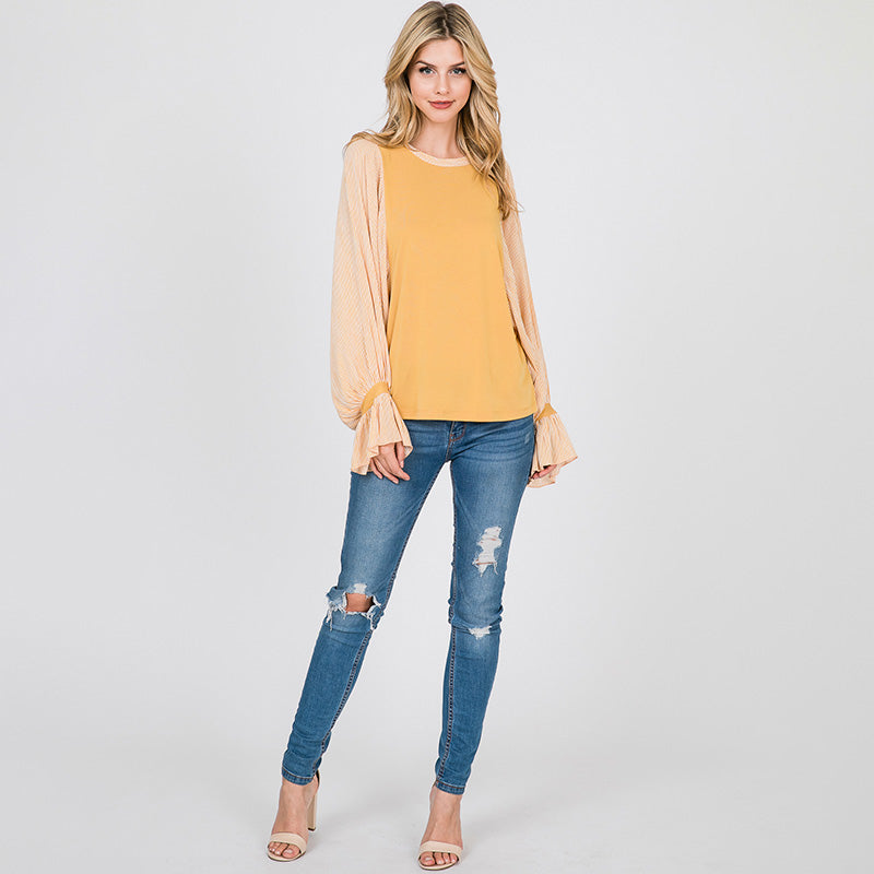 Sarah Stripe Sleeve Top Lemon