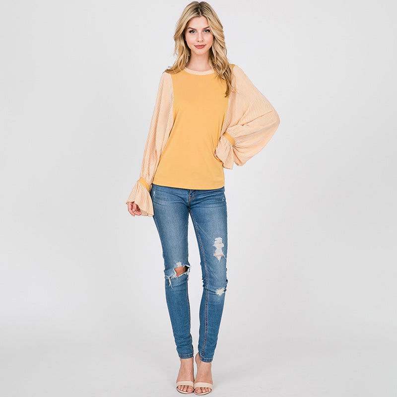 Sarah Stripe Sleeve Top Lemon