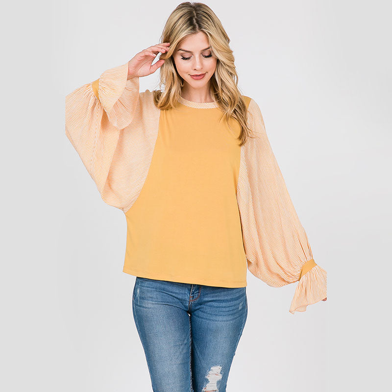 Sarah Stripe Sleeve Top Lemon