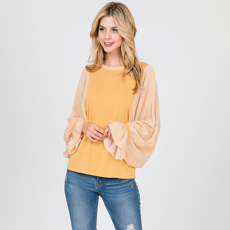 Sarah Stripe Sleeve Top Lemon