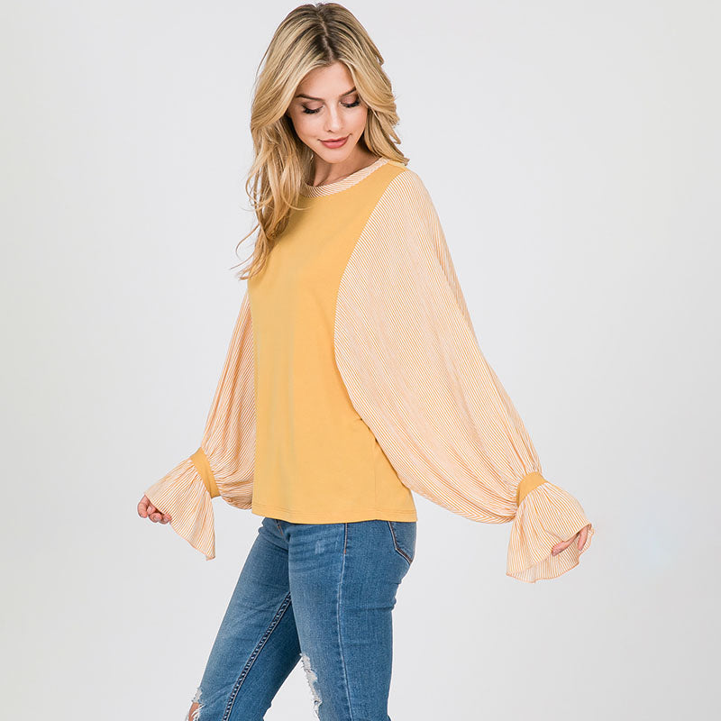 Sarah Stripe Sleeve Top Lemon