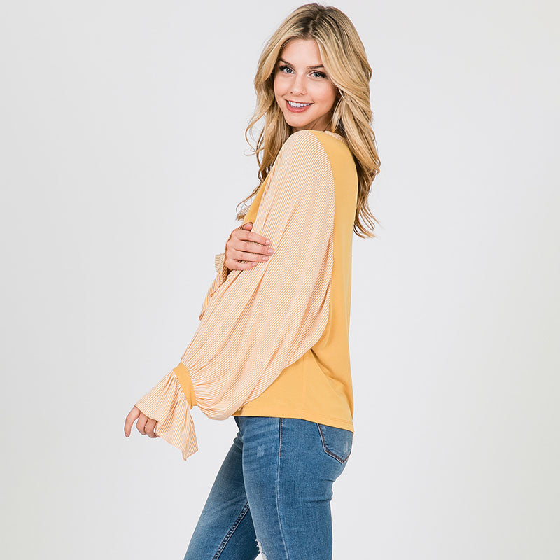 Sarah Stripe Sleeve Top Lemon