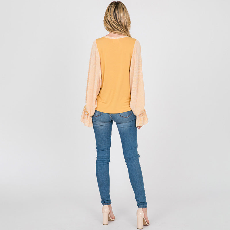 Sarah Stripe Sleeve Top Lemon