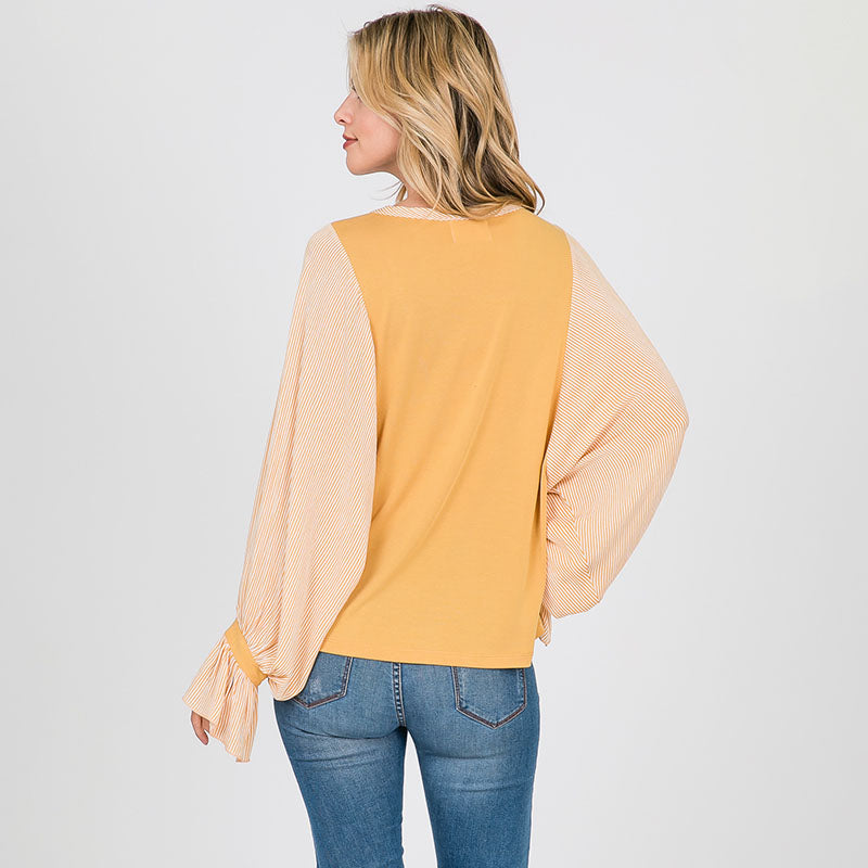 Sarah Stripe Sleeve Top Lemon