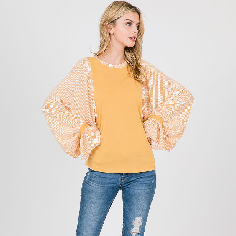 Sarah Stripe Sleeve Top Lemon