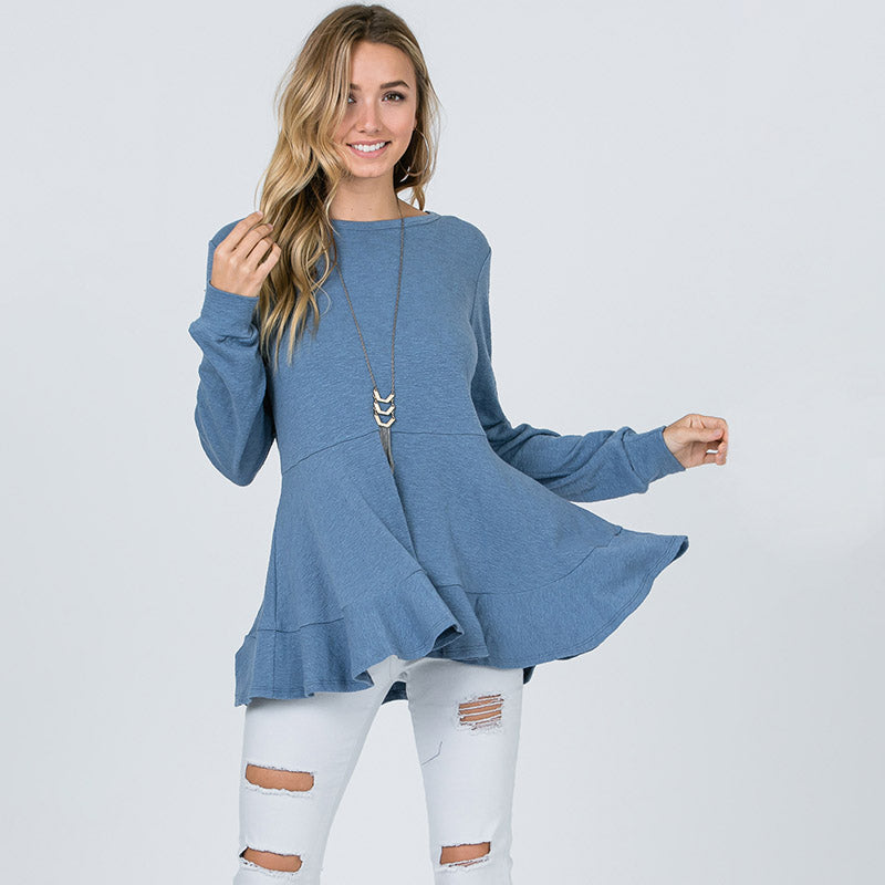 Pretty Peplum Sweater Denim Blue