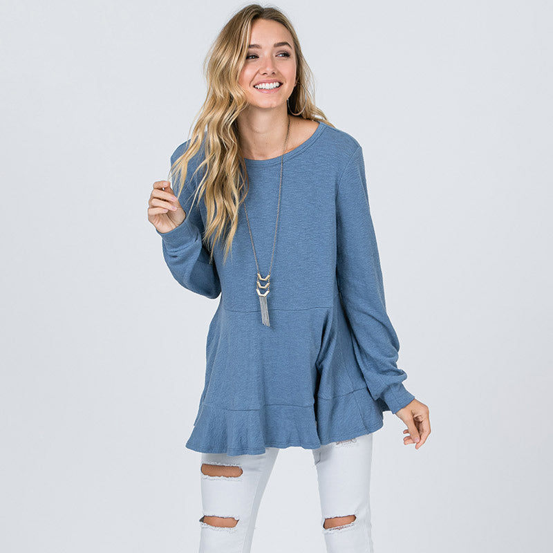 Pretty Peplum Sweater Denim Blue