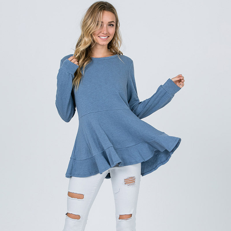 Pretty Peplum Sweater Denim Blue