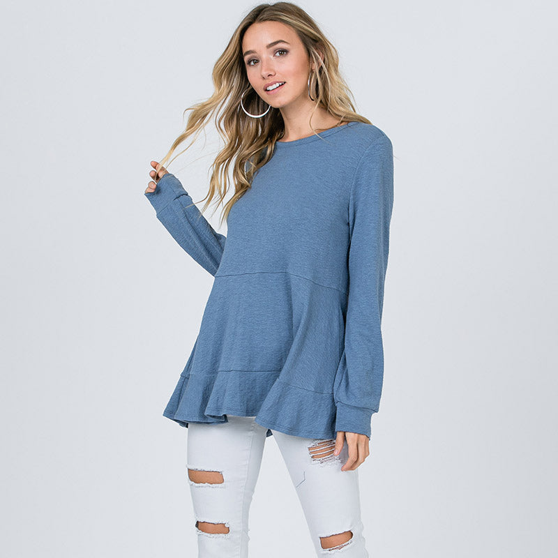 Pretty Peplum Sweater Denim Blue