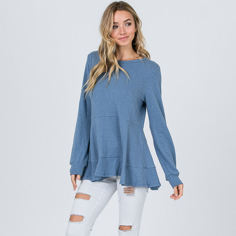 Pretty Peplum Sweater Denim Blue