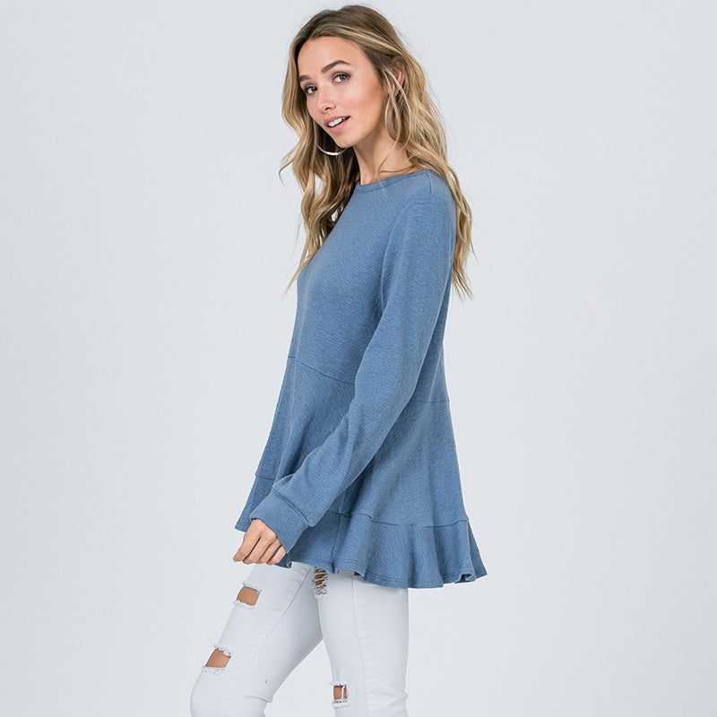 Pretty Peplum Sweater Denim Blue