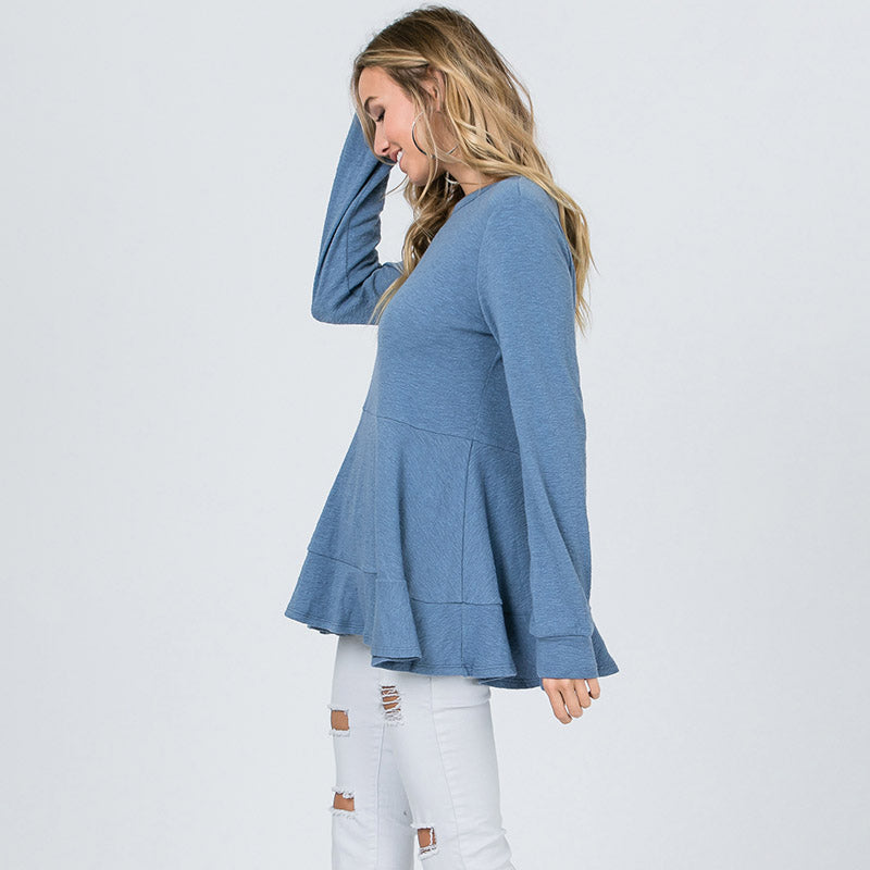 Pretty Peplum Sweater Denim Blue