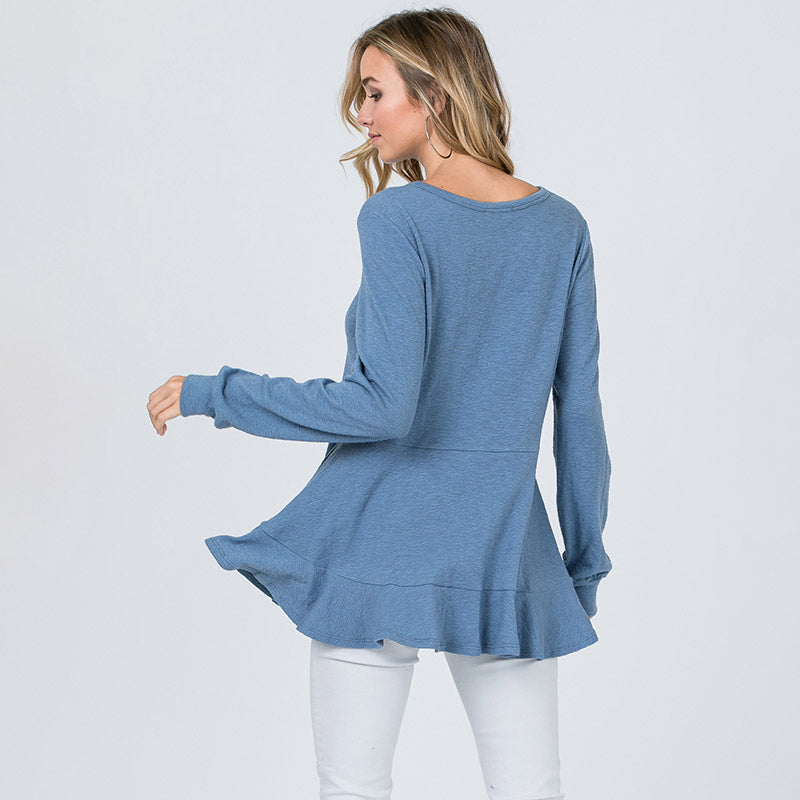 Pretty Peplum Sweater Denim Blue