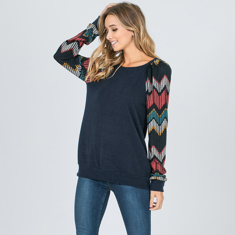 Natalie Chevron Top Navy - The Casual Company