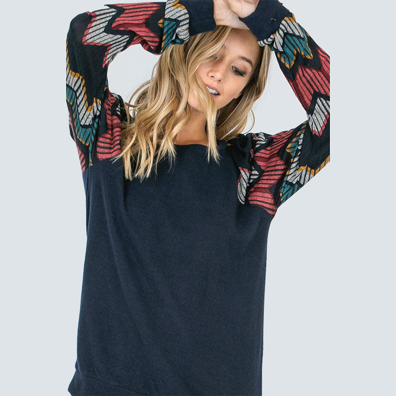 Natalie Chevron Top Navy - The Casual Company