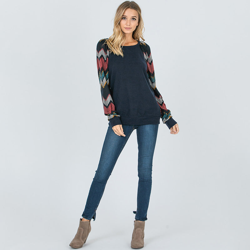 Natalie Chevron Top Navy - The Casual Company