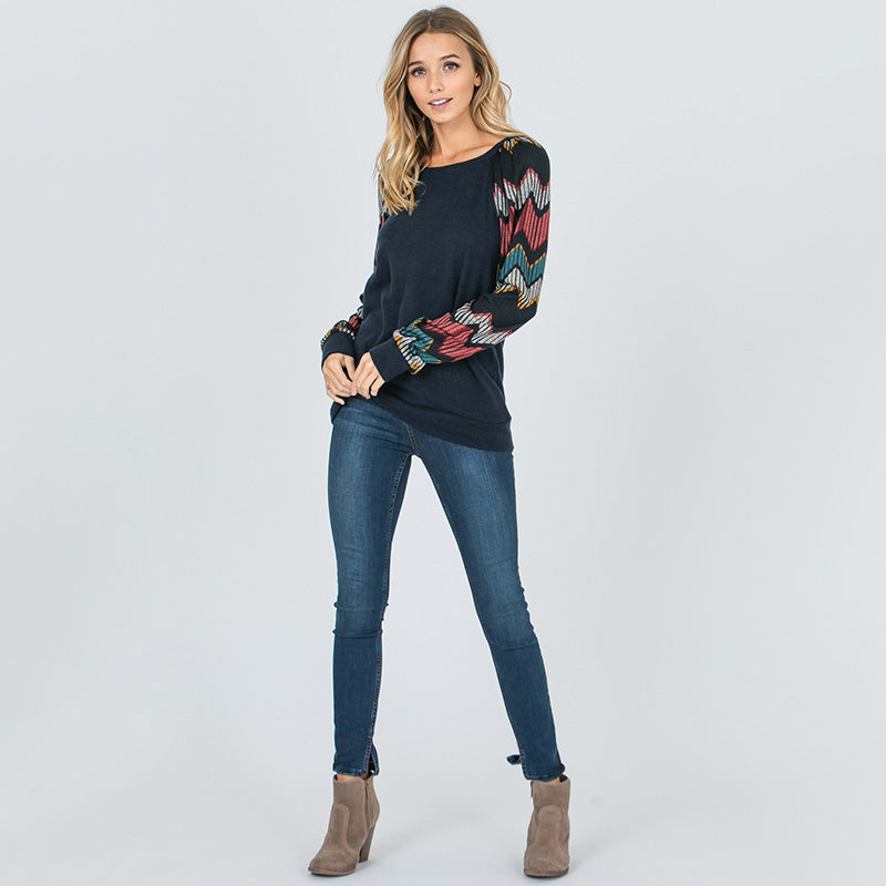 Natalie Chevron Top Navy - The Casual Company