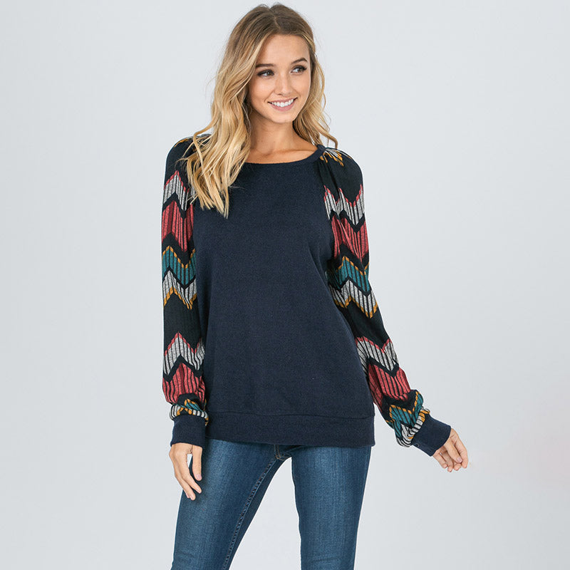 Natalie Chevron Top Navy - The Casual Company