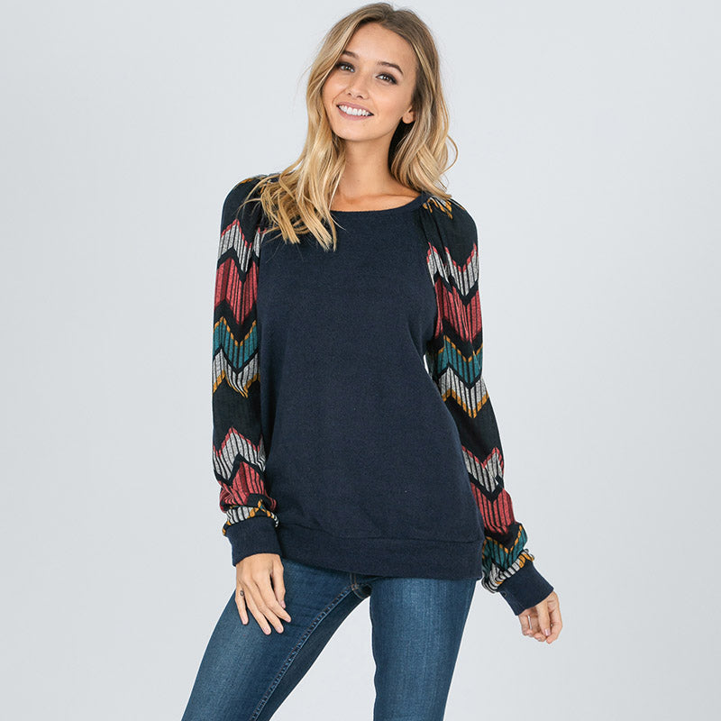 Natalie Chevron Top Navy - The Casual Company