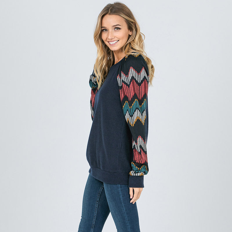 Natalie Chevron Top Navy - The Casual Company