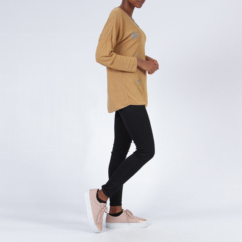 Star V Neck Jumper Mustard