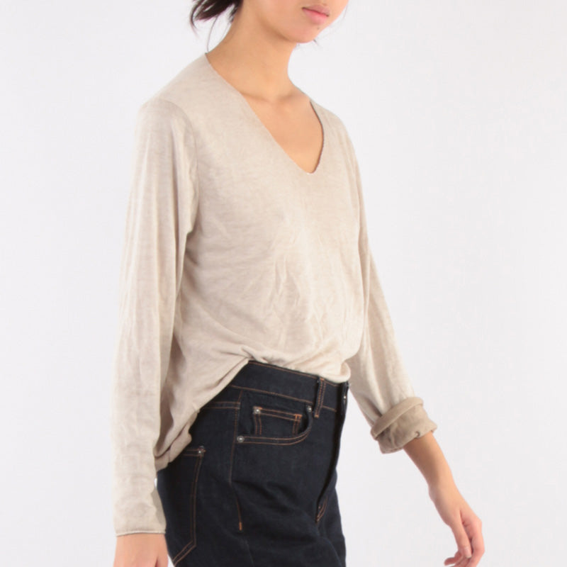 Via V Neck Knit Taupe