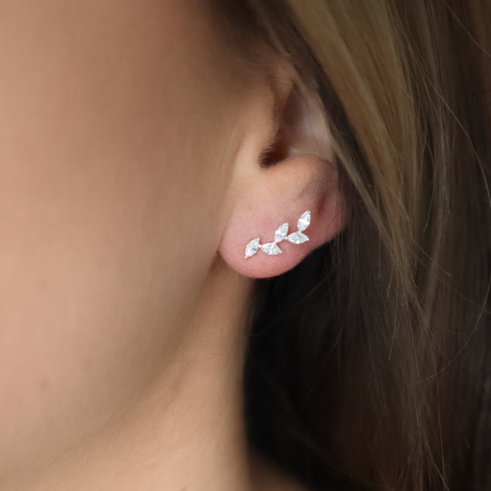 Sterling Silver Crystal Leaf Earring