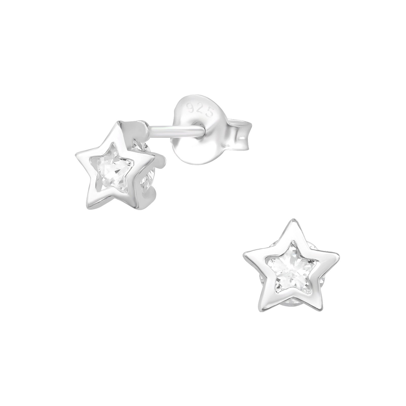 Sterling Silver Crystal Star Stud Earrings