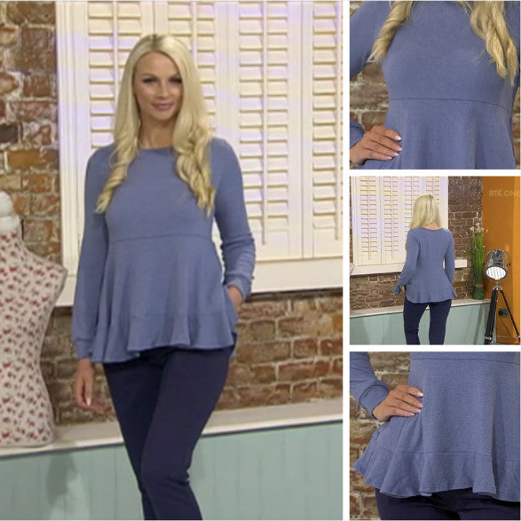 Pretty Peplum Sweater Denim Blue