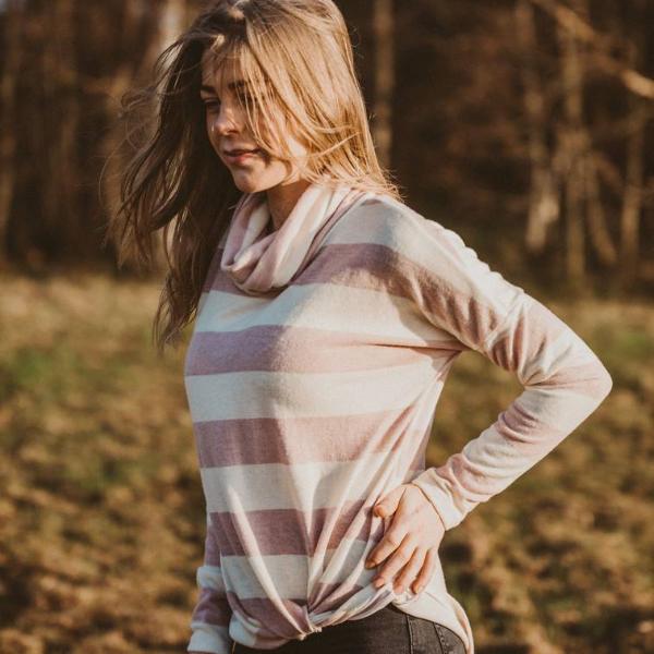 Stripe Cowl Neck Jumper Pink