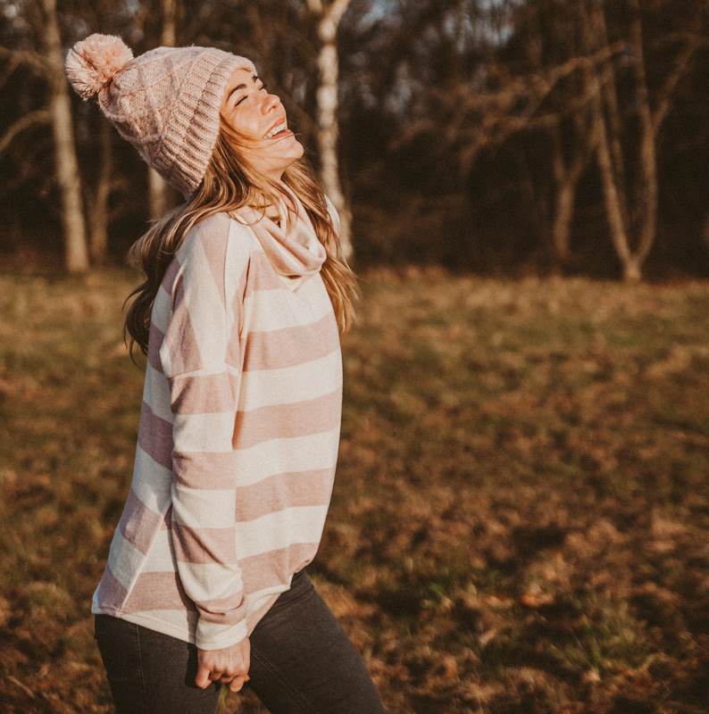 Stripe Cowl Neck Jumper Pink