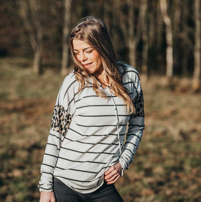Stripe Leopard Hoody Black