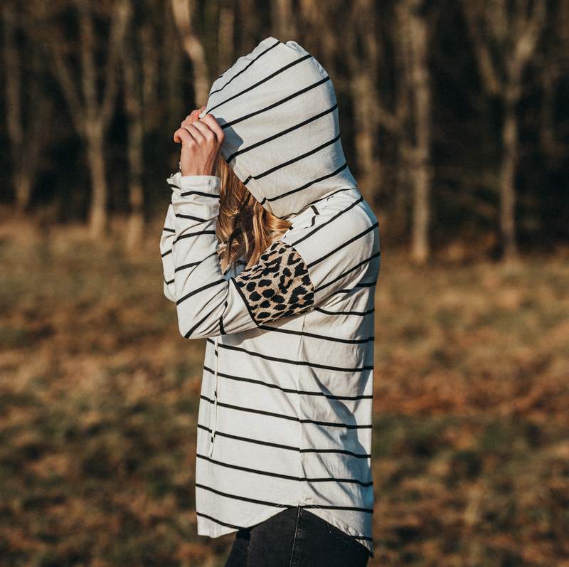 Stripe Leopard Hoody Black