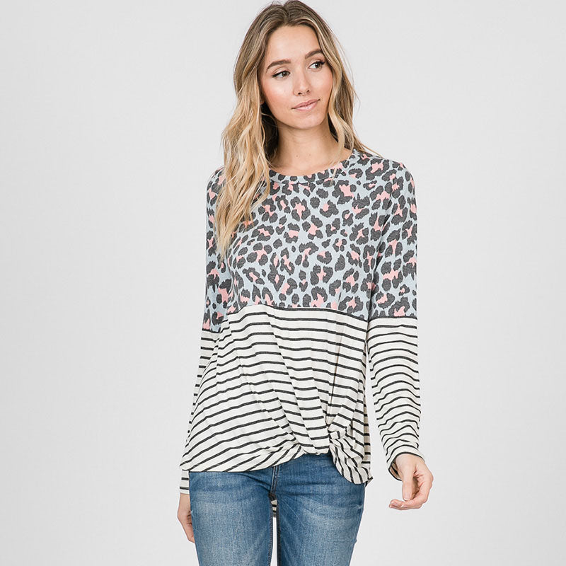 Leo Leopard Stripe Knot Top Mint