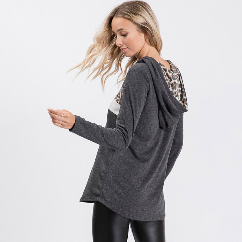 Lena Leopard Hoody Charcoal